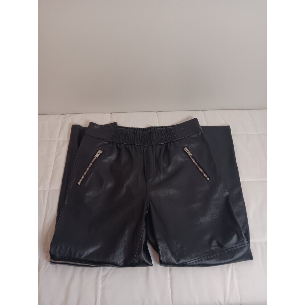 Zara Faux Leather Black Stretch Capri Cargo Trouser Pants Zipper Detail Sz Med